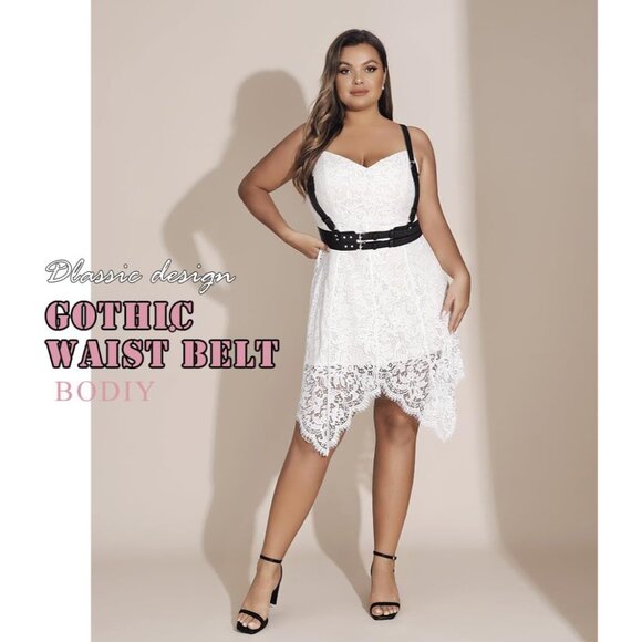 Plus Size Black PU Harness Wide Waist Belt Gothic Punk Rave Costume Accessory - Picture 6 of 6